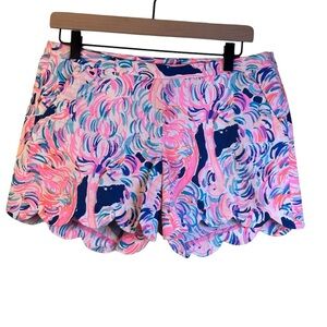 Lilly Pulitzer Buttercup Scalloped Shorts Pink Blue Size 4 Side Zipper